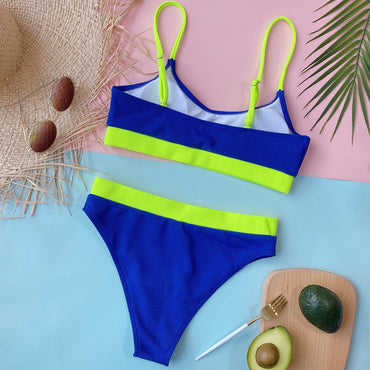 Stylish Neon Accent Ribbed Bikini Set