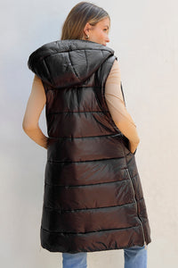 Longline Puffer Vest with Lined Interior – Sleek Sleeveless Layering Essential