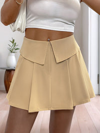 Women's High-Waist Pleated Skort-Style Shorts – Ruched Detail