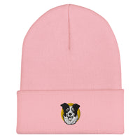 Embroidered Collie Craze Happy Yellow Cuffed Beanie