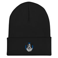 Embroidered Collie Craze Happy Blue Cuffed Beanie