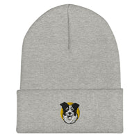 Embroidered Collie Craze Happy Yellow Cuffed Beanie