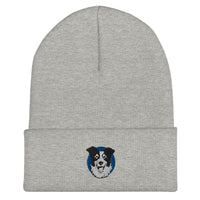 Embroidered Collie Craze Happy Blue Cuffed Beanie