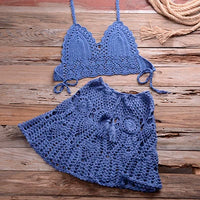 Crochet Halter Top and Skirt Set - Women's Boho Beachwear