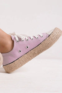 Chic Canvas Sneakers with Woven Espadrille Sole – Lightweight Lace-Up Shoes