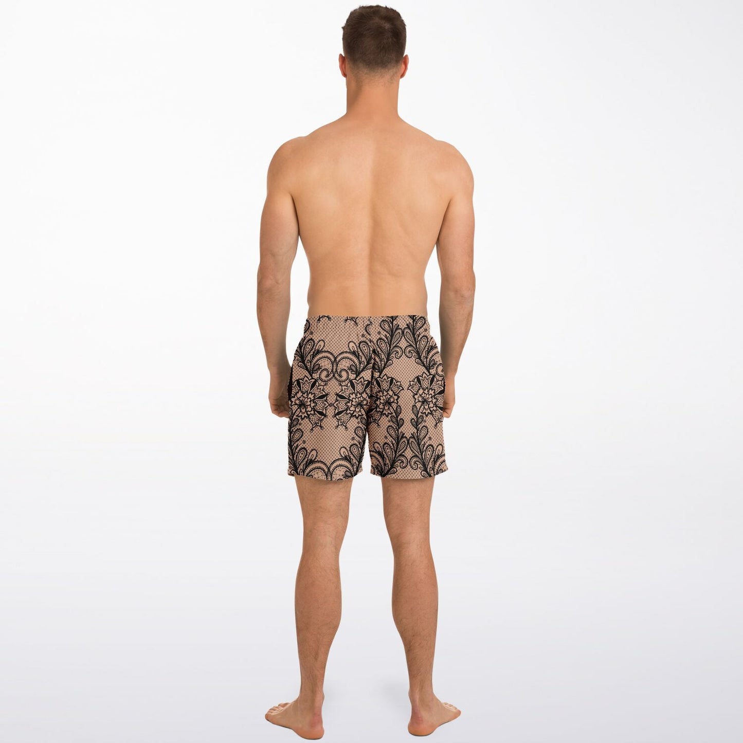 Black & Nude Lace 5.5" Men's Swim Trunks