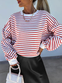 Women’s Striped Long-Sleeve Crewneck Top – Casual & Timeless Style