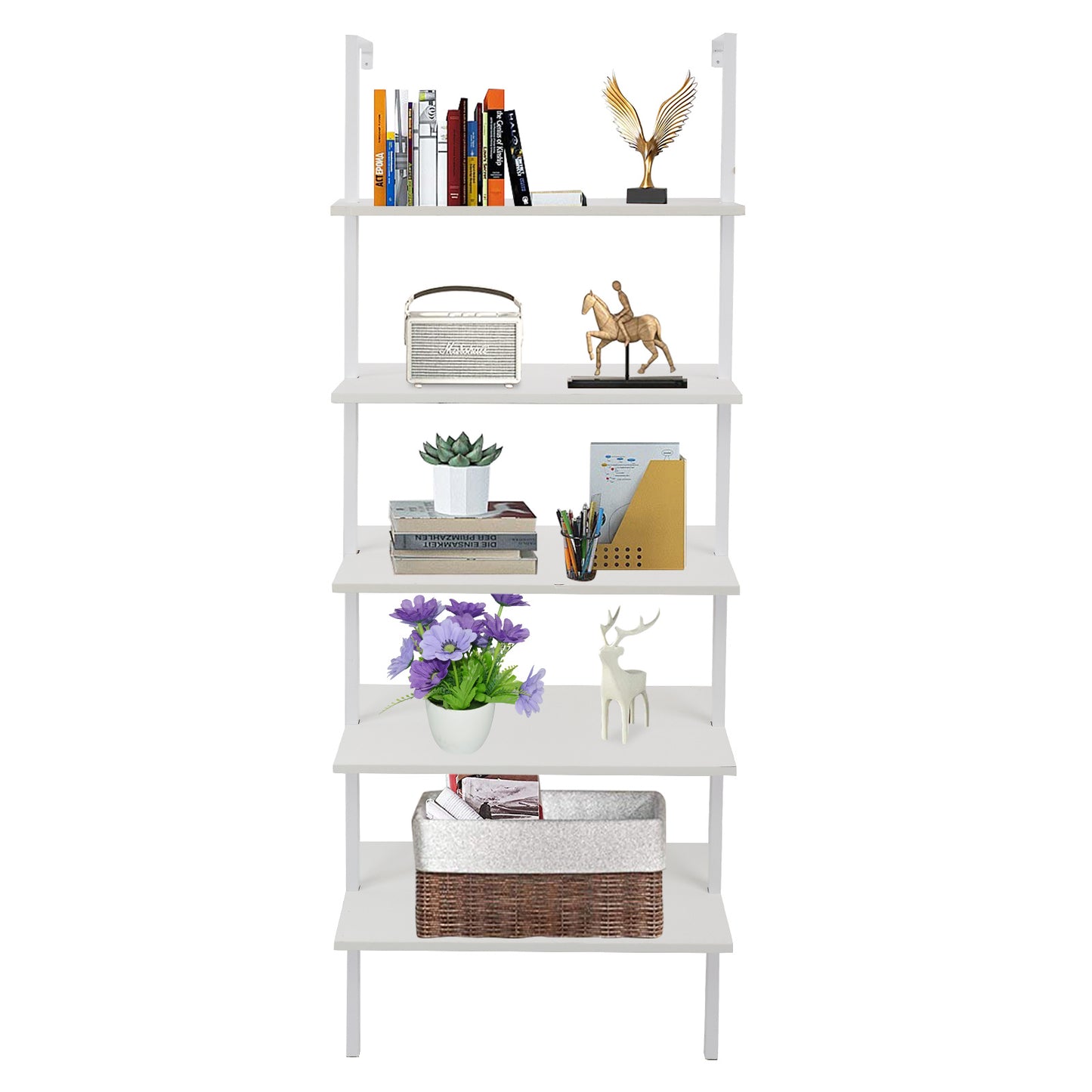 5-Tier Wall-Mounted Etagere Bookshelf - Metal Frame, 70.87" Tall