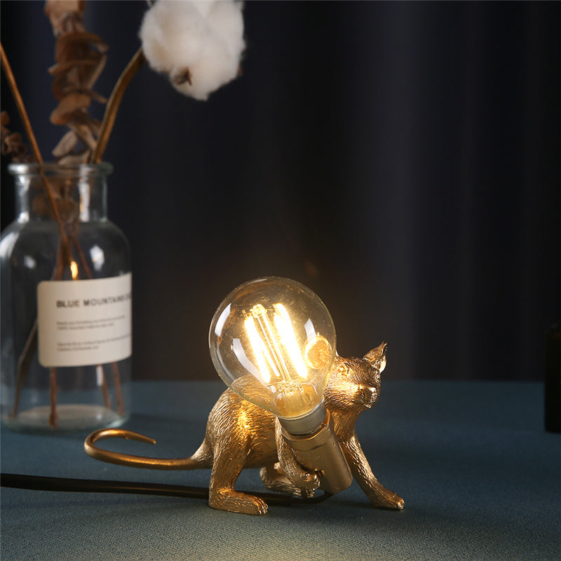 Nordic Resin Mouse Table Lamp - LED Night Light in White or Gold