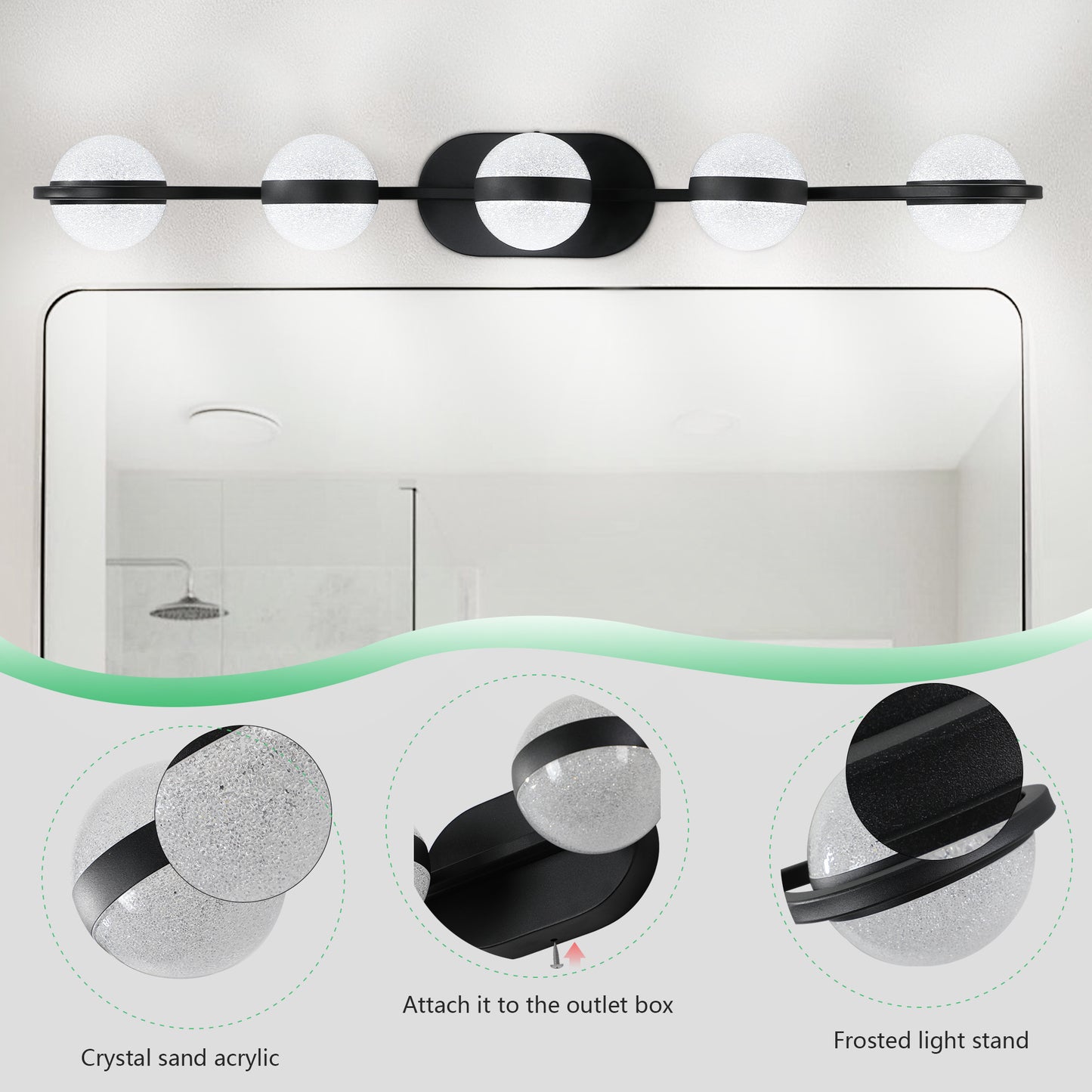 Modern 5-Light LED Bathroom Vanity Light - Frosted Glass Shades, Wall-Mounted Decorative Fixture