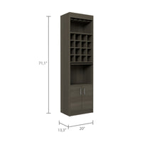 Modern Bar Cabinet with 16-Bottle Wine Rack, Glass Holder, and Double Door Storage – Smokey Oak Finish”