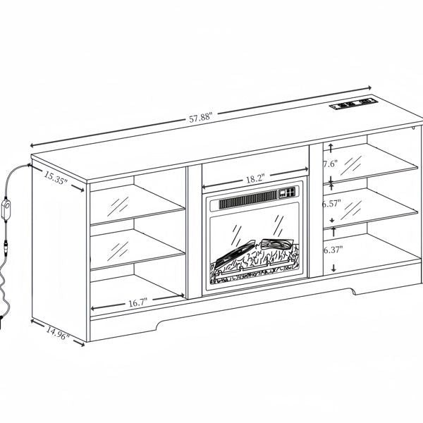 2-in-1 TV Stand with Electric Fireplace | Modern Black Design for TVs up to 62