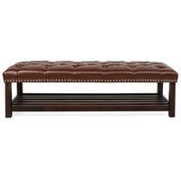 Elegant Tufted Leather Entryway Bench with Nailhead Trim and Storage Shelf