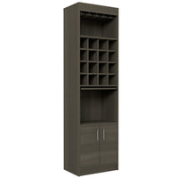 Modern Bar Cabinet with 16-Bottle Wine Rack, Glass Holder, and Double Door Storage – Smokey Oak Finish”