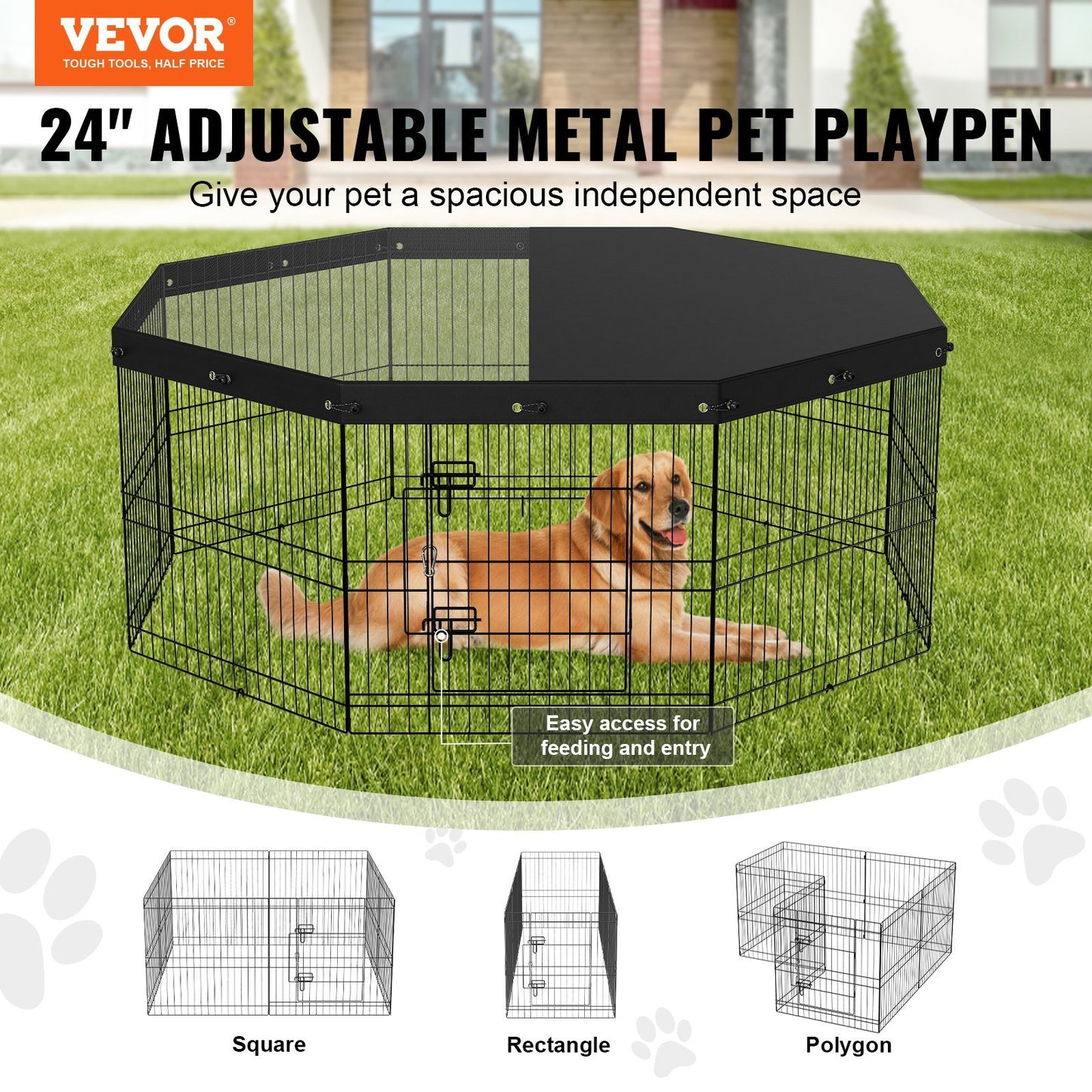 Octagonal Pet Playpen - 63" x 24" for Small and Medium Pets