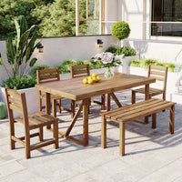 Acacia Wood Outdoor Table, Chairs & Bench Set