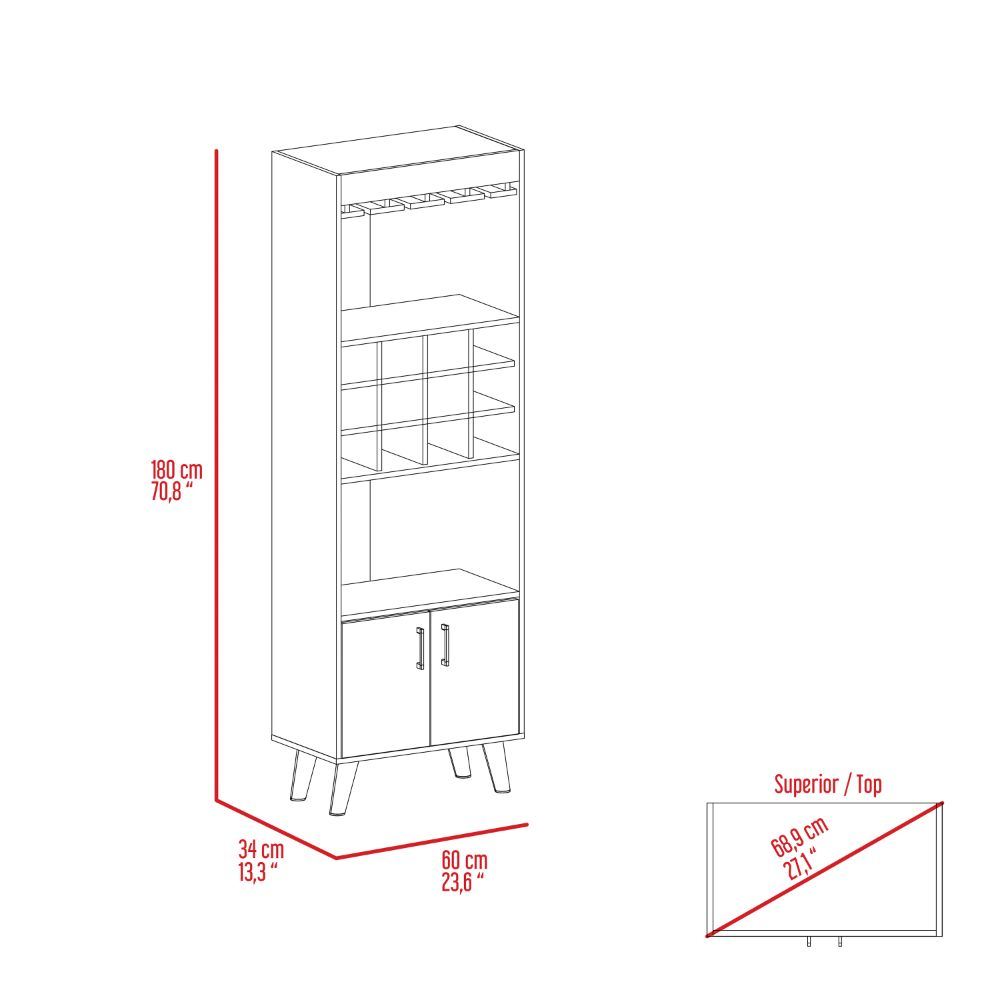 Modern Bar Cabinet with 12-Bottle Wine Rack, Glass Holder, and Double Door Storage – Dark Walnut Finish”