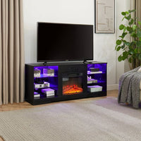 2-in-1 TV Stand with Electric Fireplace | Modern Black Design for TVs up to 62