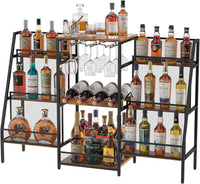 6-Tier Freestanding Wine & Liquor Rack - Stepped Liquor Bottle Display Shelf with Glass Holder