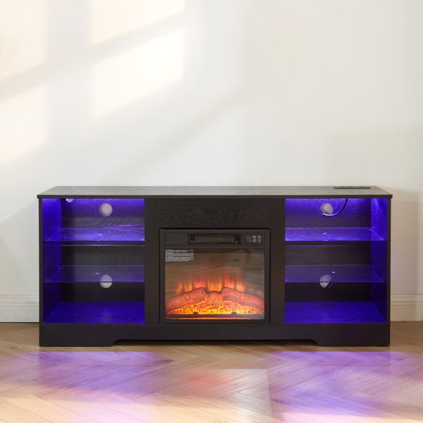 2-in-1 TV Stand with Electric Fireplace | Modern Black Design for TVs up to 62