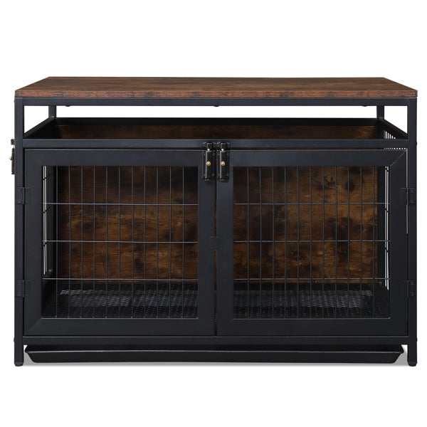 Multifunctional Dog Cage with Wooden Top - 37.4" x 22" x 25.6"