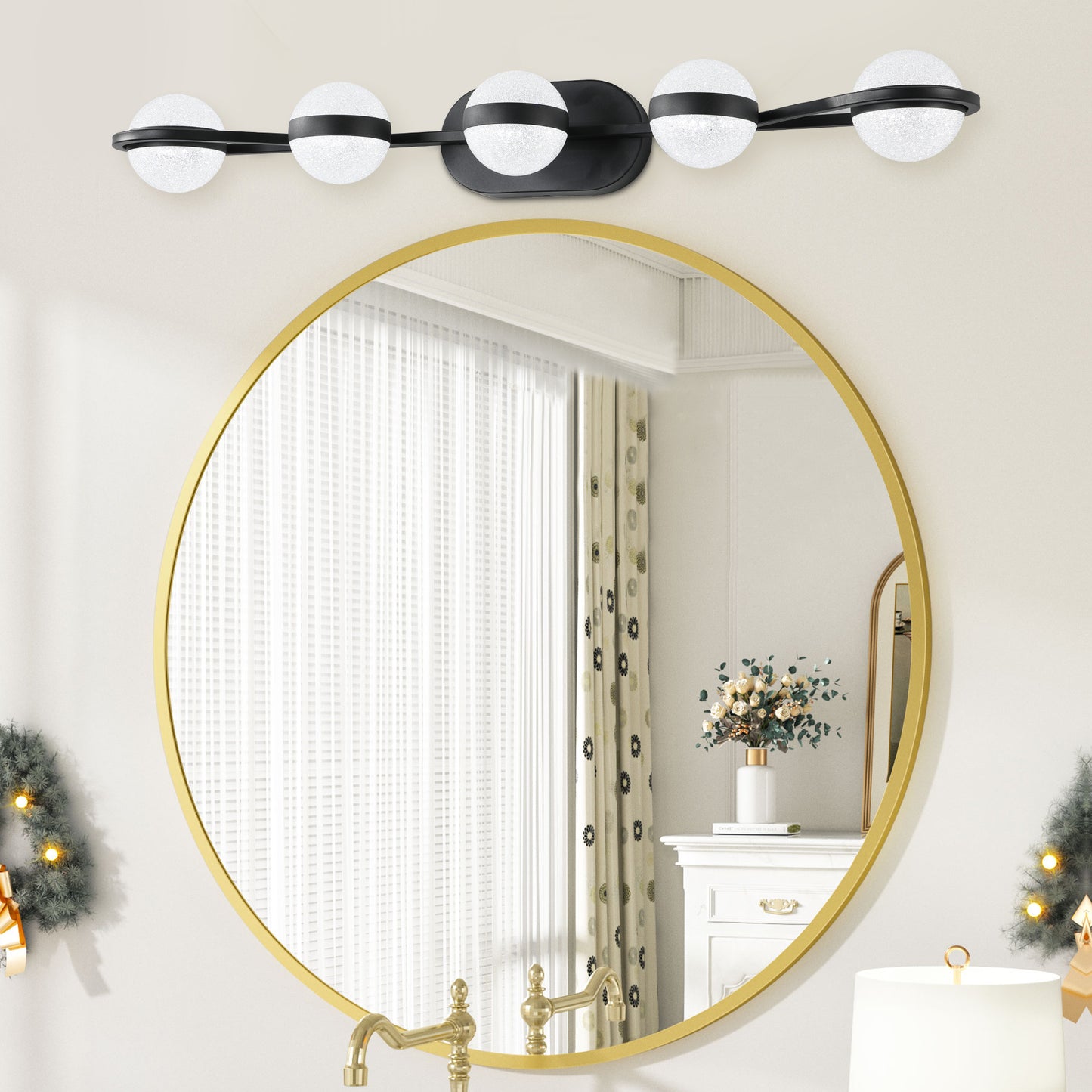 Modern 5-Light LED Bathroom Vanity Light - Frosted Glass Shades, Wall-Mounted Decorative Fixture