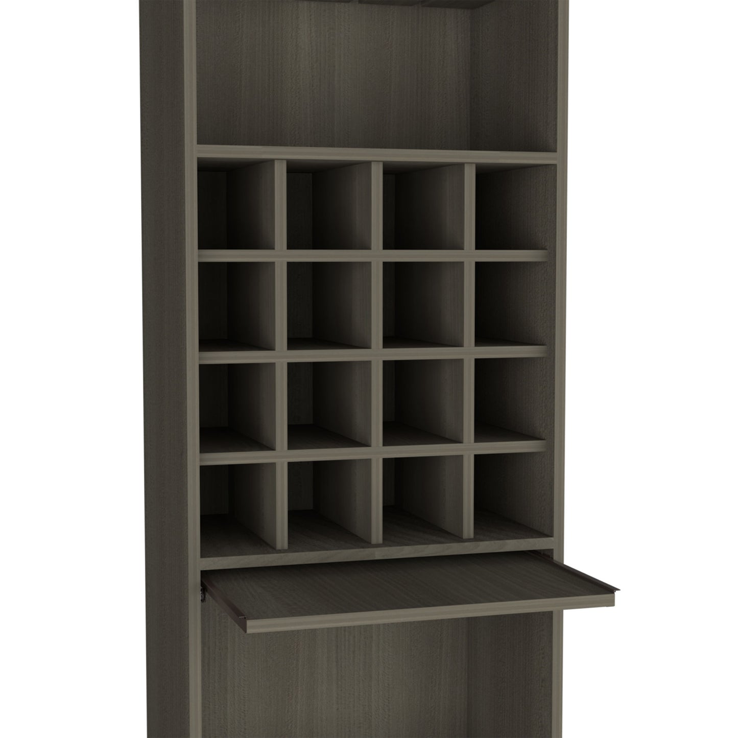 Modern Bar Cabinet with 16-Bottle Wine Rack, Glass Holder, and Double Door Storage – Smokey Oak Finish”