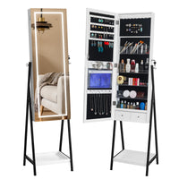 LED Jewelry Storage Mirror Cabinet with Shelf – Full-Length Mirror with Interior Lights for Organized Beauty and Accessory Storage