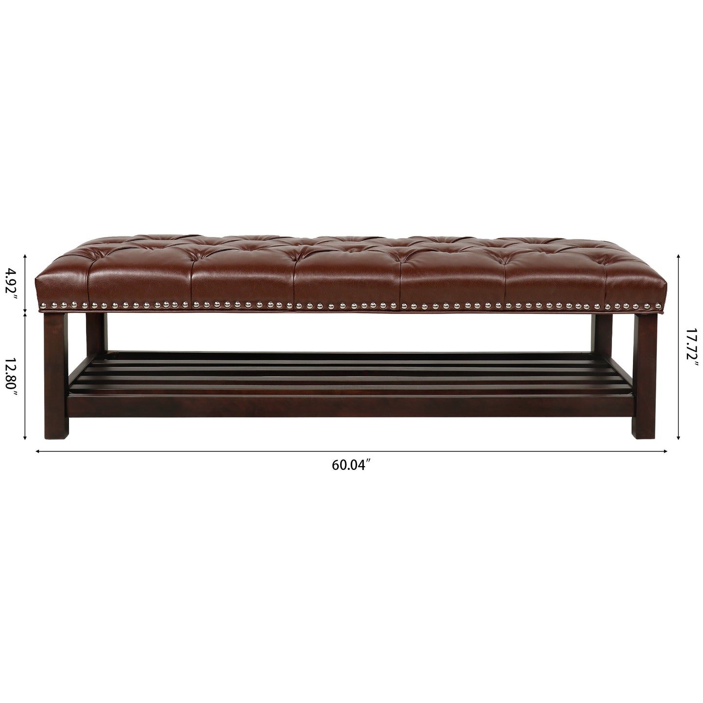 Elegant Tufted Leather Entryway Bench with Nailhead Trim and Storage Shelf