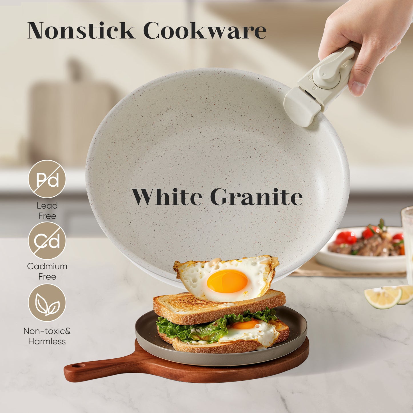 12-Piece Beige Nonstick Detachable Handle Induction Cookware Set – Dishwasher Safe