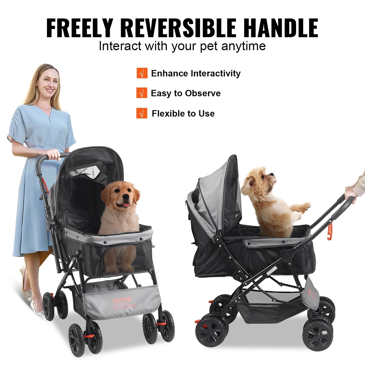 Foldable Pet Stroller - Lightweight &amp; Portable with 44lb Capacity