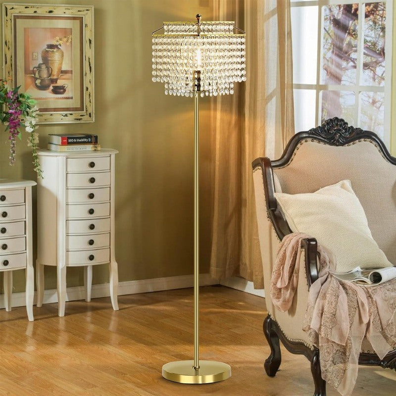 Elegant Crystal Floor Lamp with Double-Layer Shade – Chic Standing Lamp