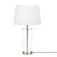 Modern Brass Table Lamp with White Shade - Elegant 23-Inch Clear Glass Base