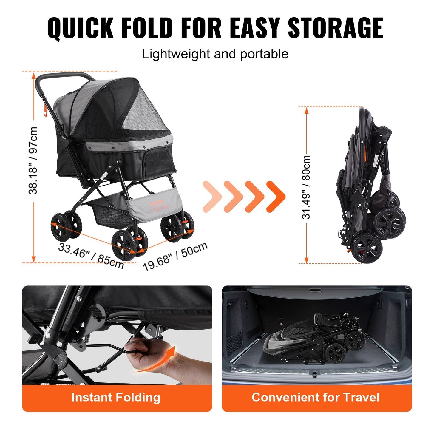 Foldable Pet Stroller - Lightweight &amp; Portable with 44lb Capacity