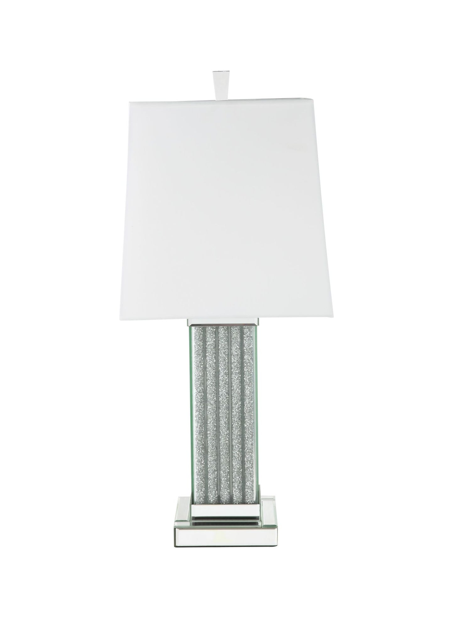 30-Inch Mirrored Table Lamp with Faux Stone Accents - Elegant Square White Shade for Modern Decor