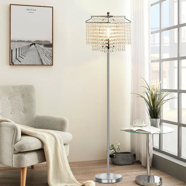 Elegant Crystal Floor Lamp with Double-Layer Shade – Chic Standing Lamp