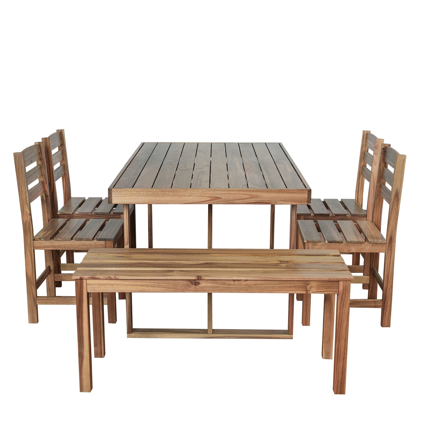 Acacia Wood Outdoor Table, Chairs & Bench Set