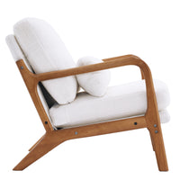 Mid-Century Modern Oak Armrest Upholstered Teddy Velvet Lounge Chair - Off-White