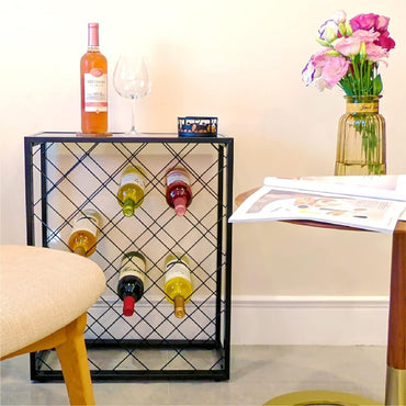 32-Bottle Free Standing Wine Rack with Black Glass Top