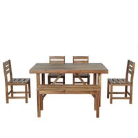 Acacia Wood Outdoor Table, Chairs & Bench Set