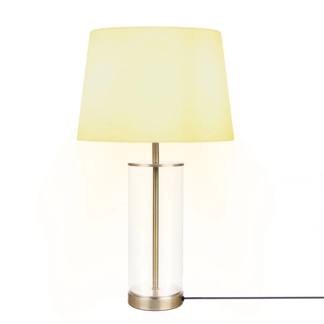 Modern Brass Table Lamp with White Shade - Elegant 23-Inch Clear Glass Base