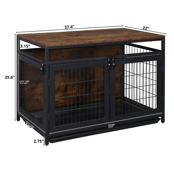 Multifunctional Dog Cage with Wooden Top - 37.4" x 22" x 25.6"