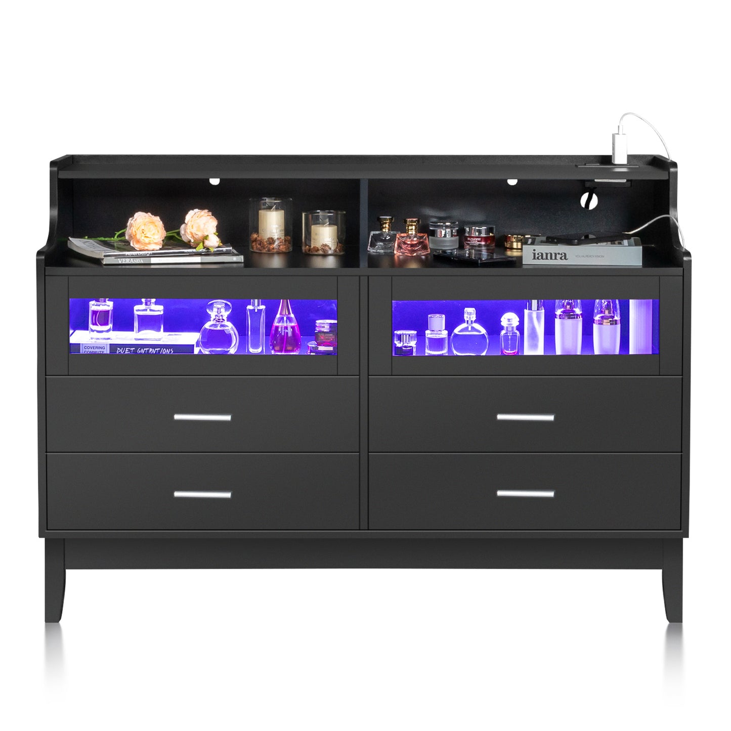 Modern Black LED Display Cabinet with USB and Power Supply