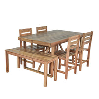 Acacia Wood Outdoor Table, Chairs & Bench Set