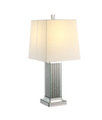 30-Inch Mirrored Table Lamp with Faux Stone Accents - Elegant Square White Shade for Modern Decor