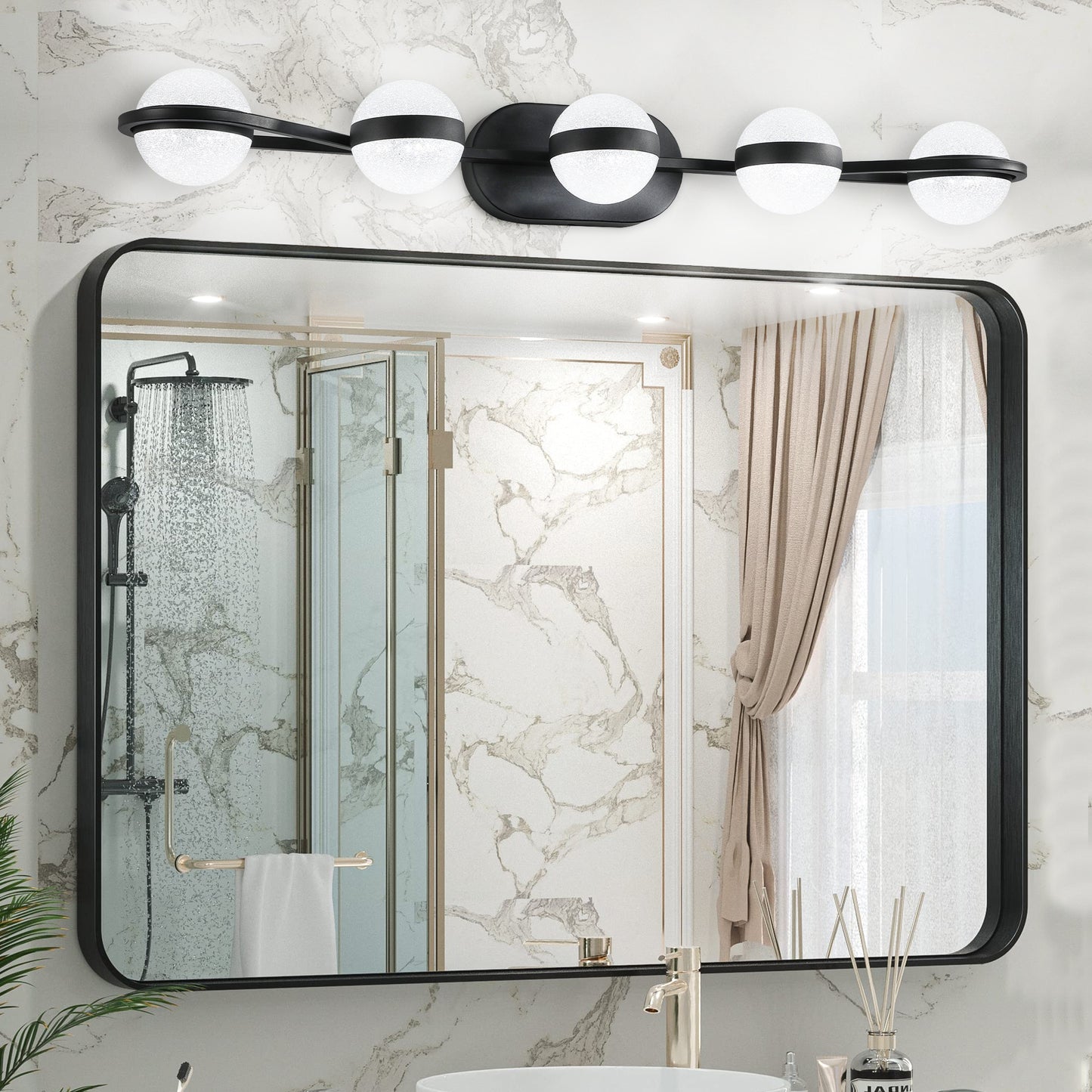 Modern 5-Light LED Bathroom Vanity Light - Frosted Glass Shades, Wall-Mounted Decorative Fixture