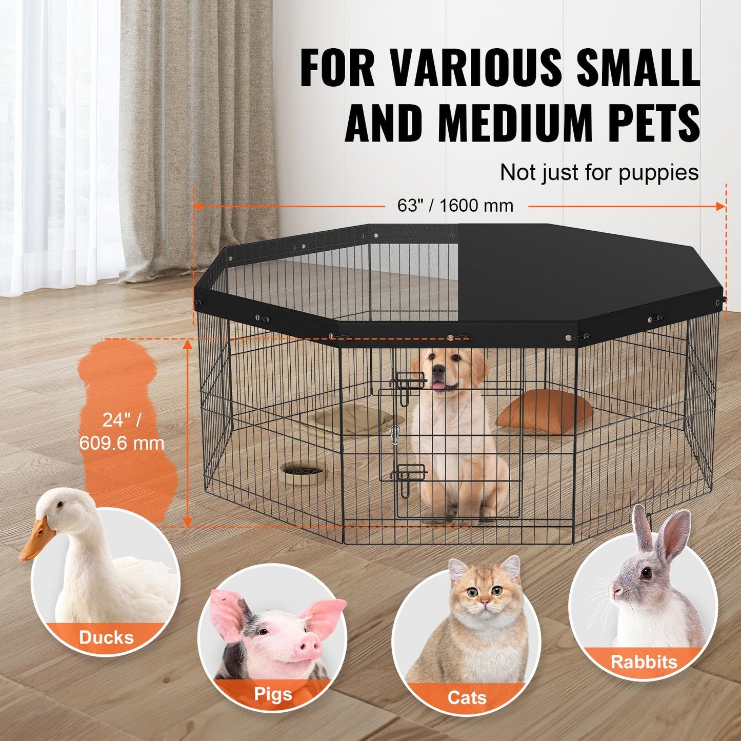 Octagonal Pet Playpen - 63" x 24" for Small and Medium Pets