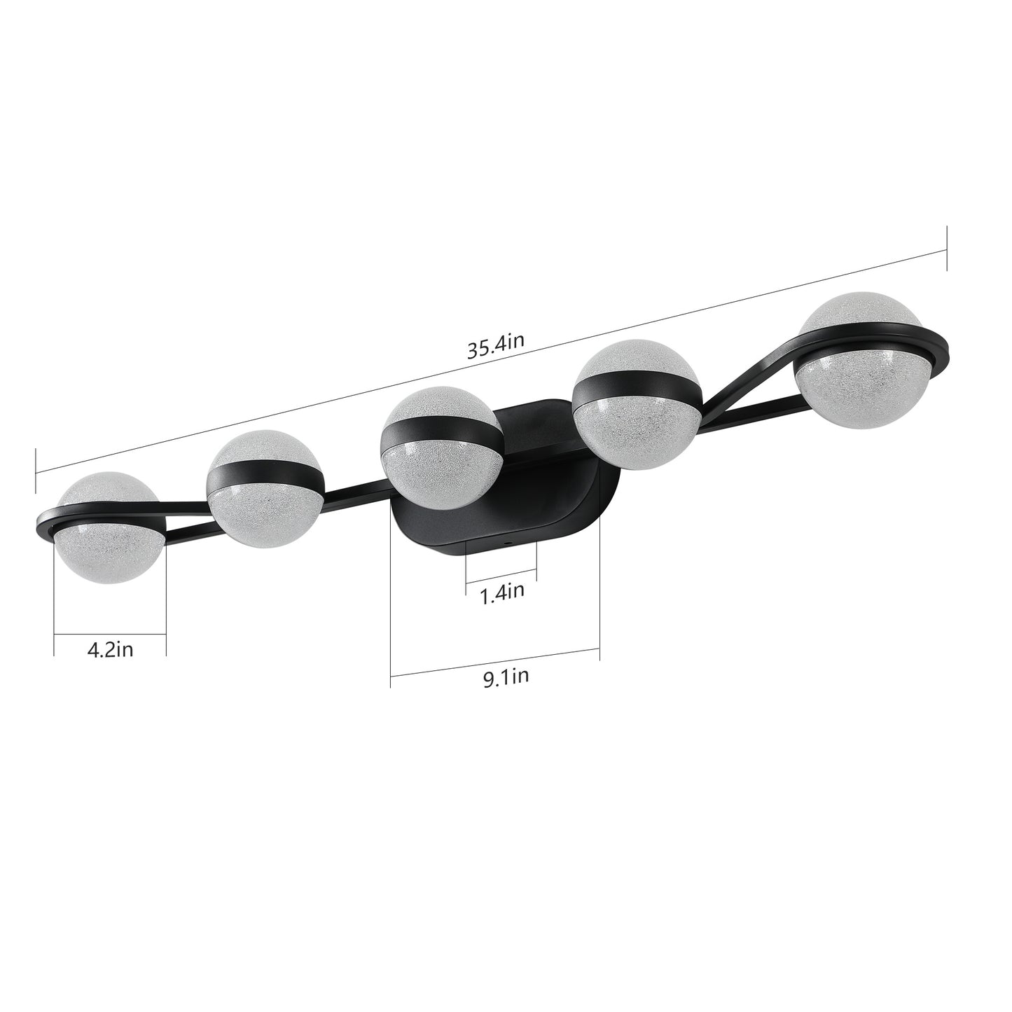 Modern 5-Light LED Bathroom Vanity Light - Frosted Glass Shades, Wall-Mounted Decorative Fixture