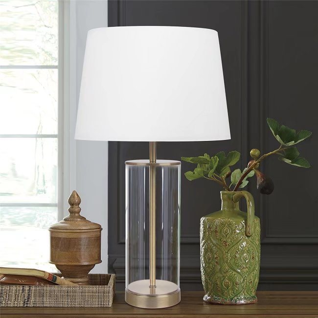 Modern Brass Table Lamp with White Shade - Elegant 23-Inch Clear Glass Base