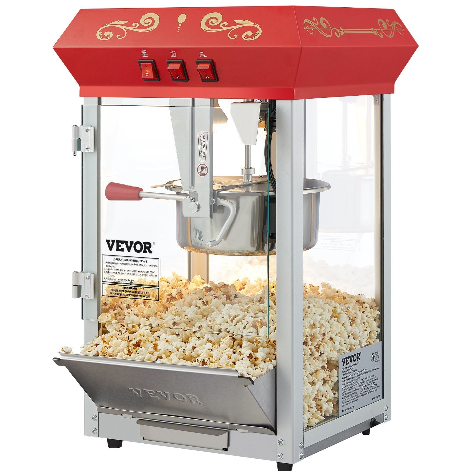 8 oz Commercial Popcorn Machine with Stainless Steel Kettle - Perfect for Home Bar & Theater